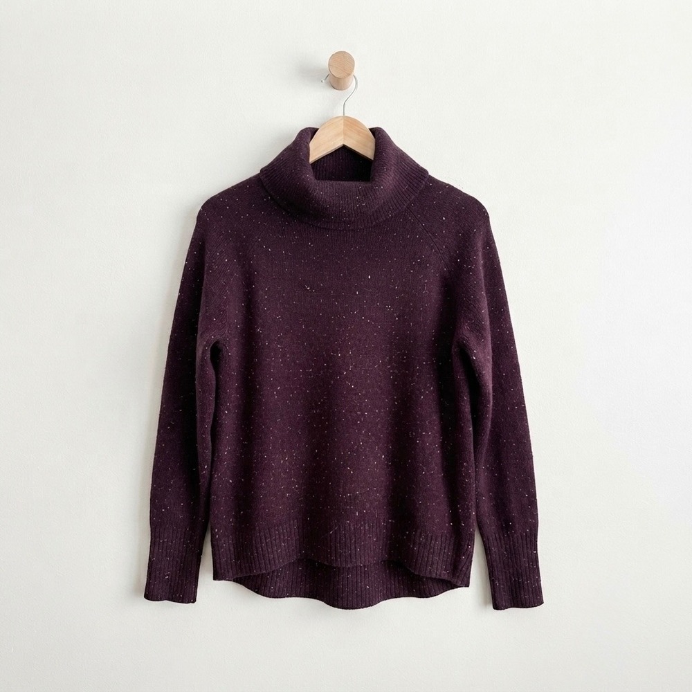C&C California Dark Academia Plum Speckled Wool Blend Turtleneck Pullover Sz L